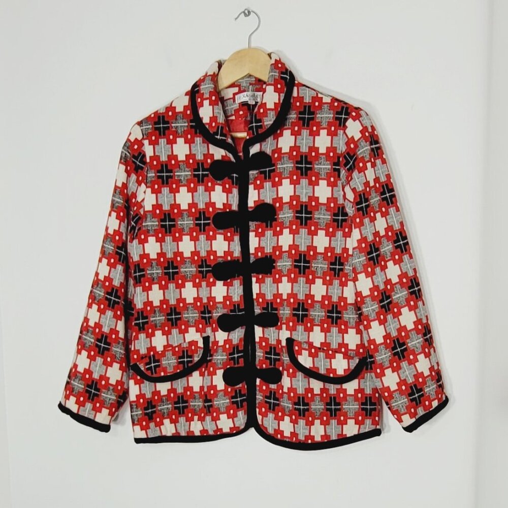 Member Red & Black Cotton Blend Pockets Retro Patterned High Quality Blazer 10